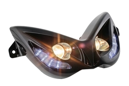Reflektor przedni / lampa STR8 EVO 2, z kierunkowskazami, czarna, MBK Nitro 50-100 -12 / Yamaha Aerox 50-100 -12