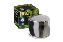 Filtr oleju Hiflofiltro, chrom, Harley Davidson XLH 883 / XLS 1000 / XLX 1000 / XLH 1100-1200 / FLH / FLHC / FLHS / FXE / FXEF / FXWG 80-86