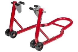 Podnośnik / stojak motocyklowy Parzini Strada, przedni, czerwony, uniwersalny, adaptery z rolkami do przedniego zawieszenia