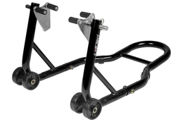Podnośnik / stojak motocyklowy Parzini Strada, przedni, czarny, uniwersalny, adaptery z rolkami do przedniego zawieszenia