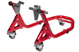 Podnośnik / stojak motocyklowy Parzini Strada Evo Mobile, przedni, czerwony, uniwersalny, adaptery z rolkami do przedniego zawieszenia